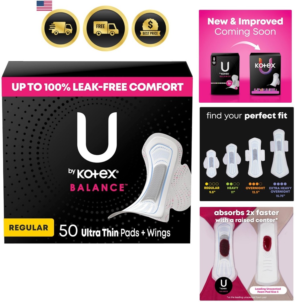 Balance Ultra Thin Pads with Wings, Regular Absorbency, 50 Count Packaging Ma...