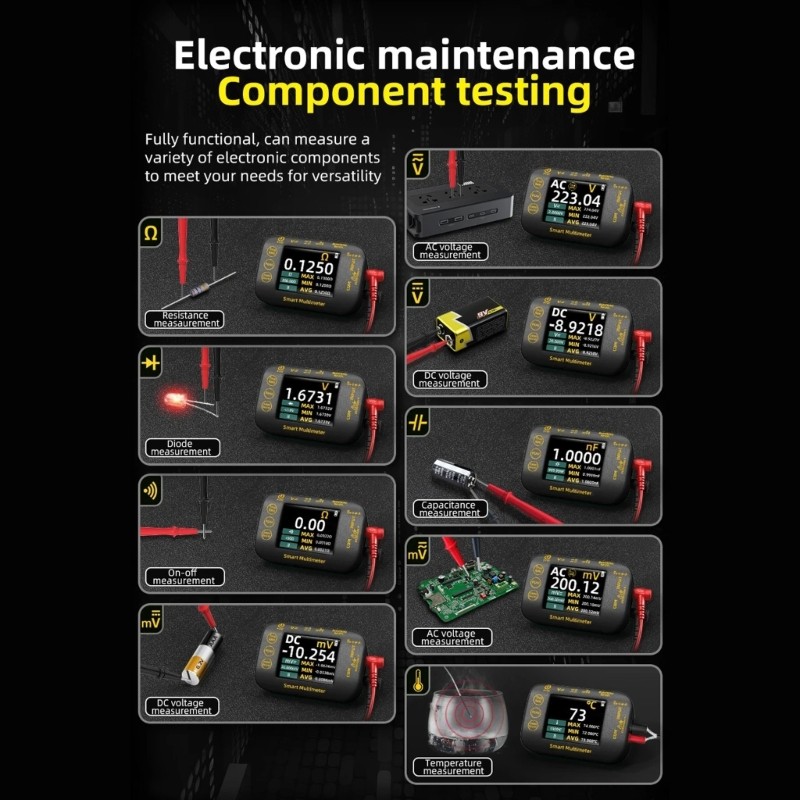 Multimeter Temperature Resistance Voltage Continuity Multitester High Precisions