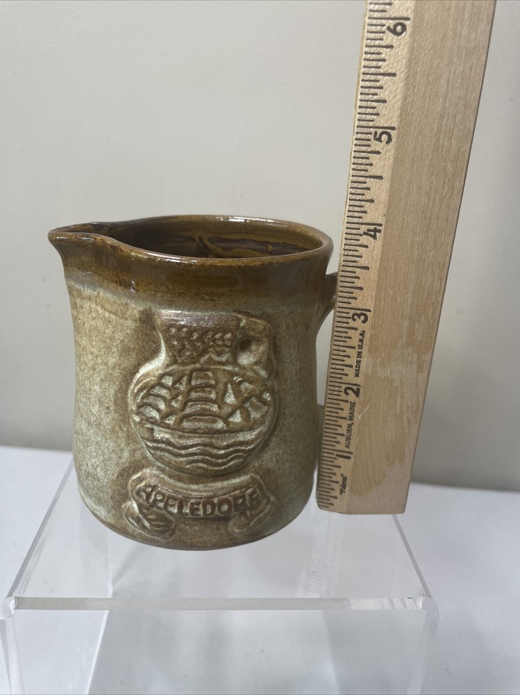 Signed Brown Tan Cream Pitcher Appledore Logo Dated 1982