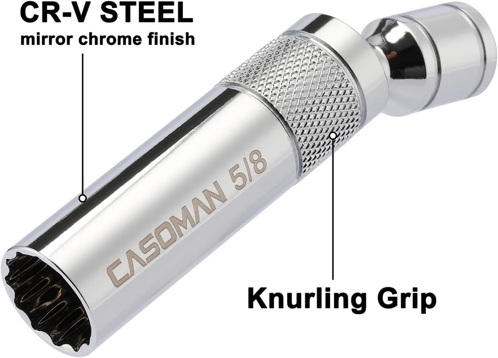 6-Piece Magnetic Swivel Spark Plug Socket Set - Durable Chrome Vanadium
