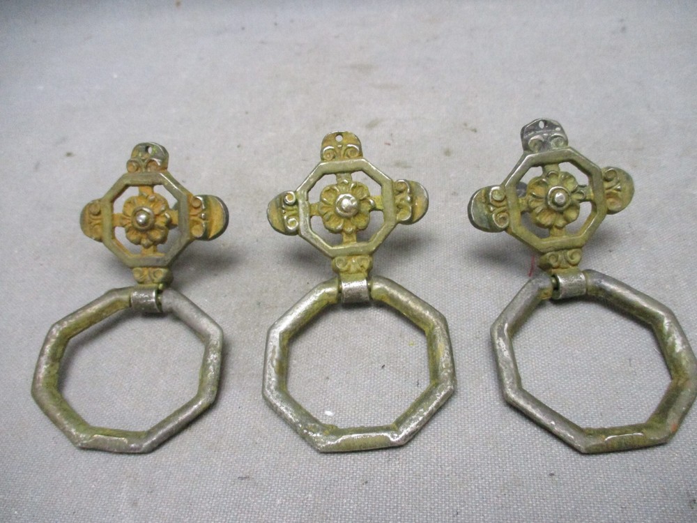 Antique Victorian Drop Ring Drawer Pulls Drop Knobs Cabinet Lot of 3