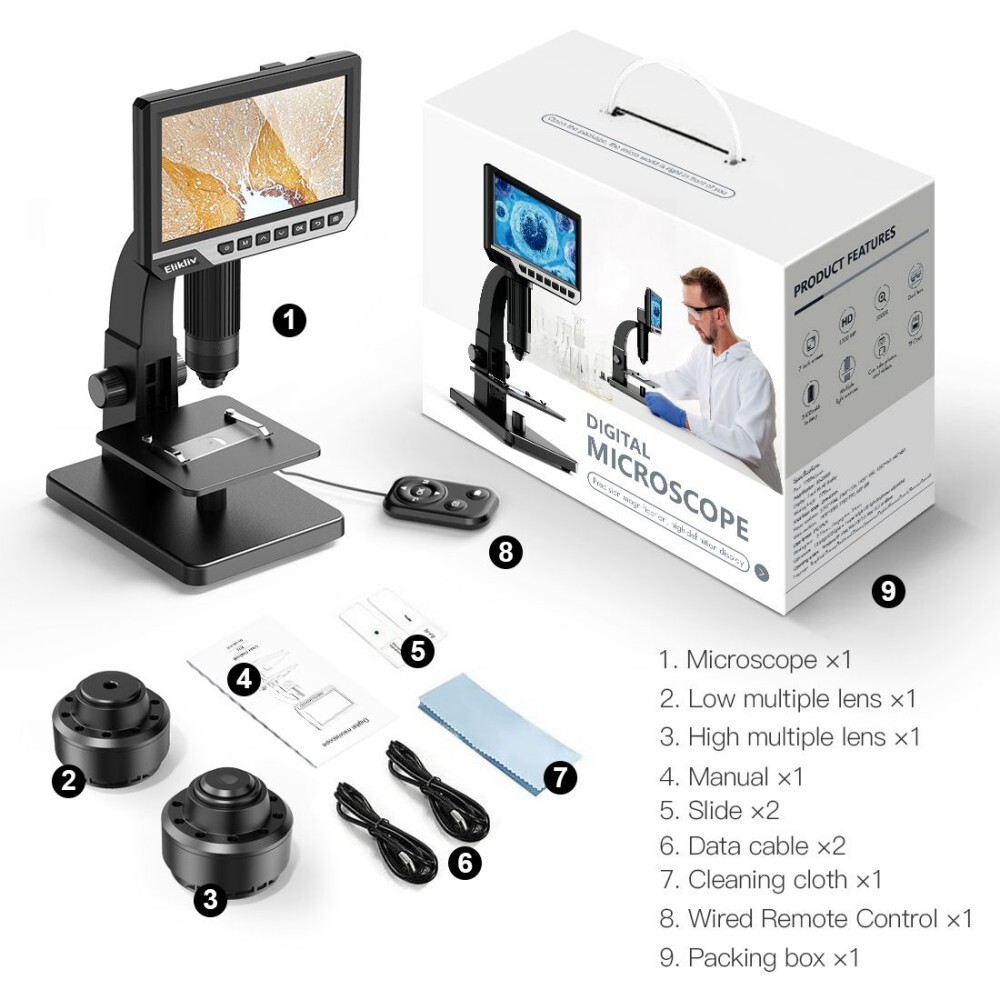 Elikliv 7'' Digital Microscop 2000X Biological Microscope Remote Control NEW