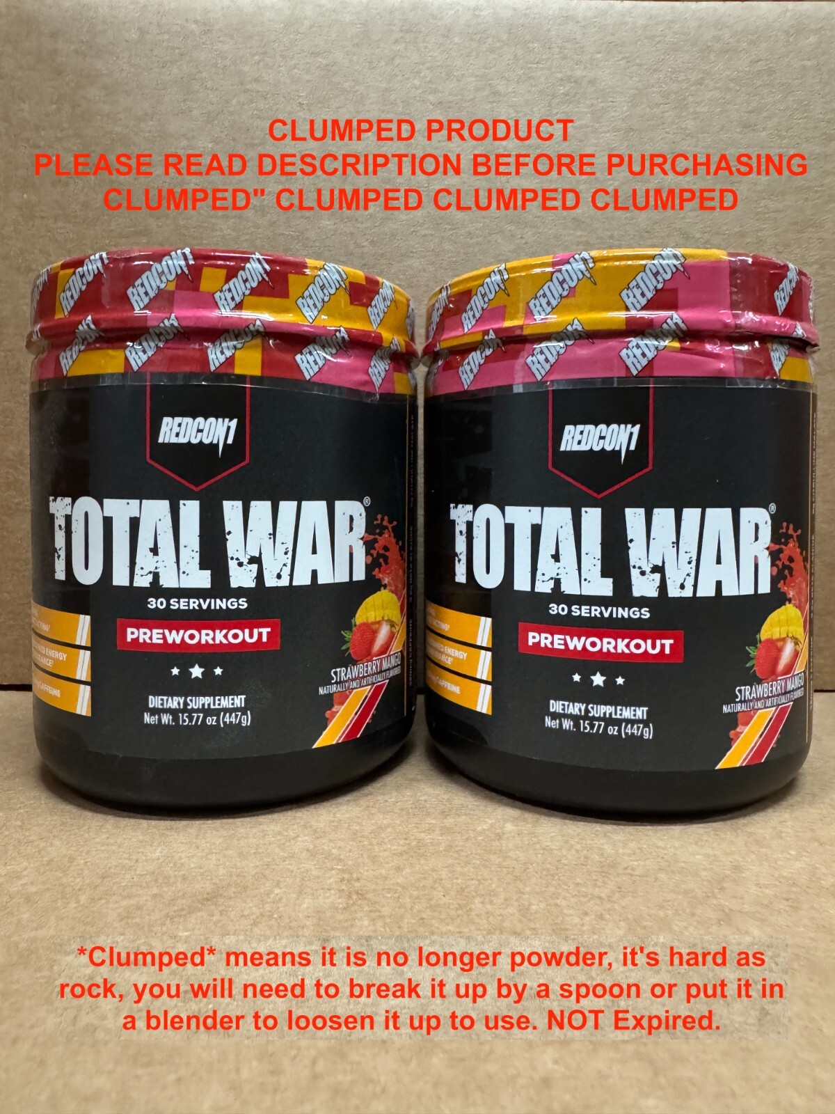 2 PACK CLUMPED REDCON1 TOTAL WAR STRAWBERRY MANGO Workout 30 Serv Free Ship SALE