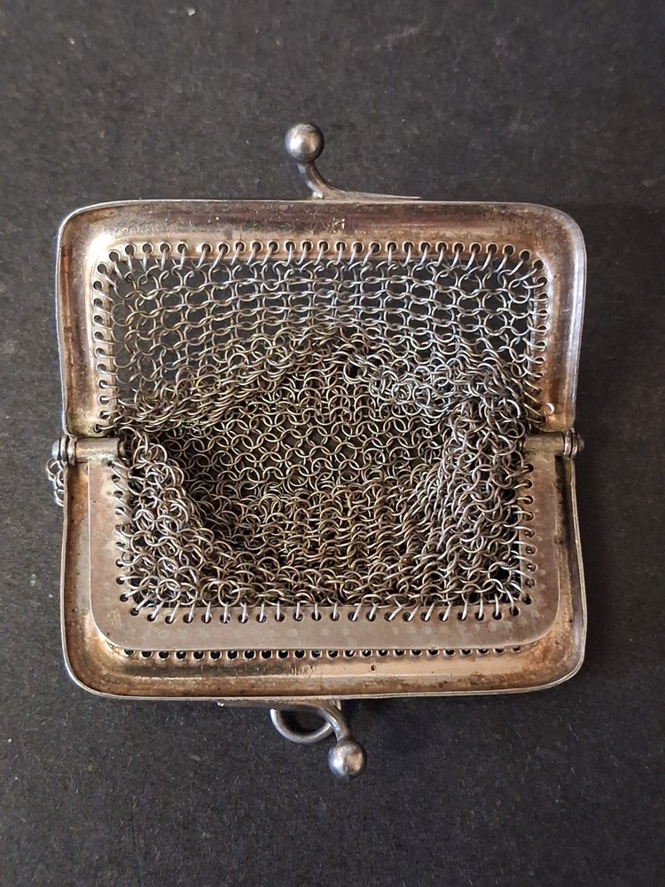 Antique 800 Solid Silver Mesh Purse Sweden Scandinavian chatelaine hallmarked