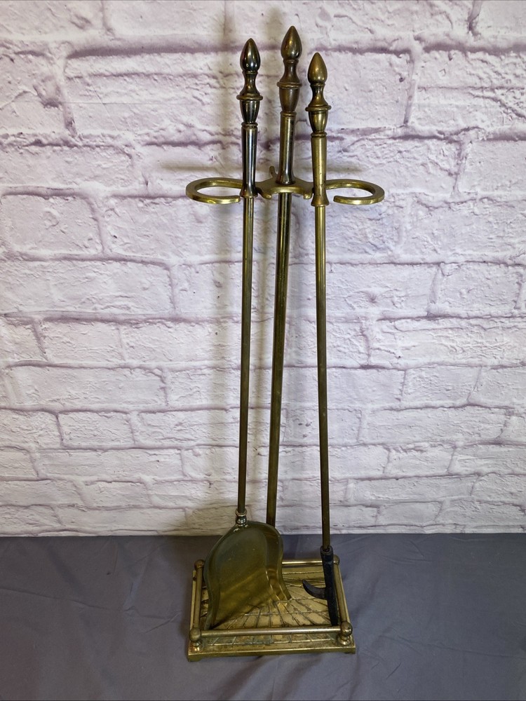 Solid Brass Fireplace Tool Set Shovel Fire Poker and stand