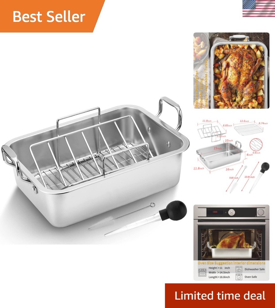 15.5" Rectangular Roasting Pan with Riveted Handles - Ideal for Turkey & More