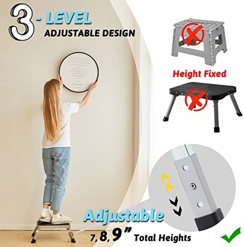 Folding Step Stool Adjustable Sturdy Metal Multi Use