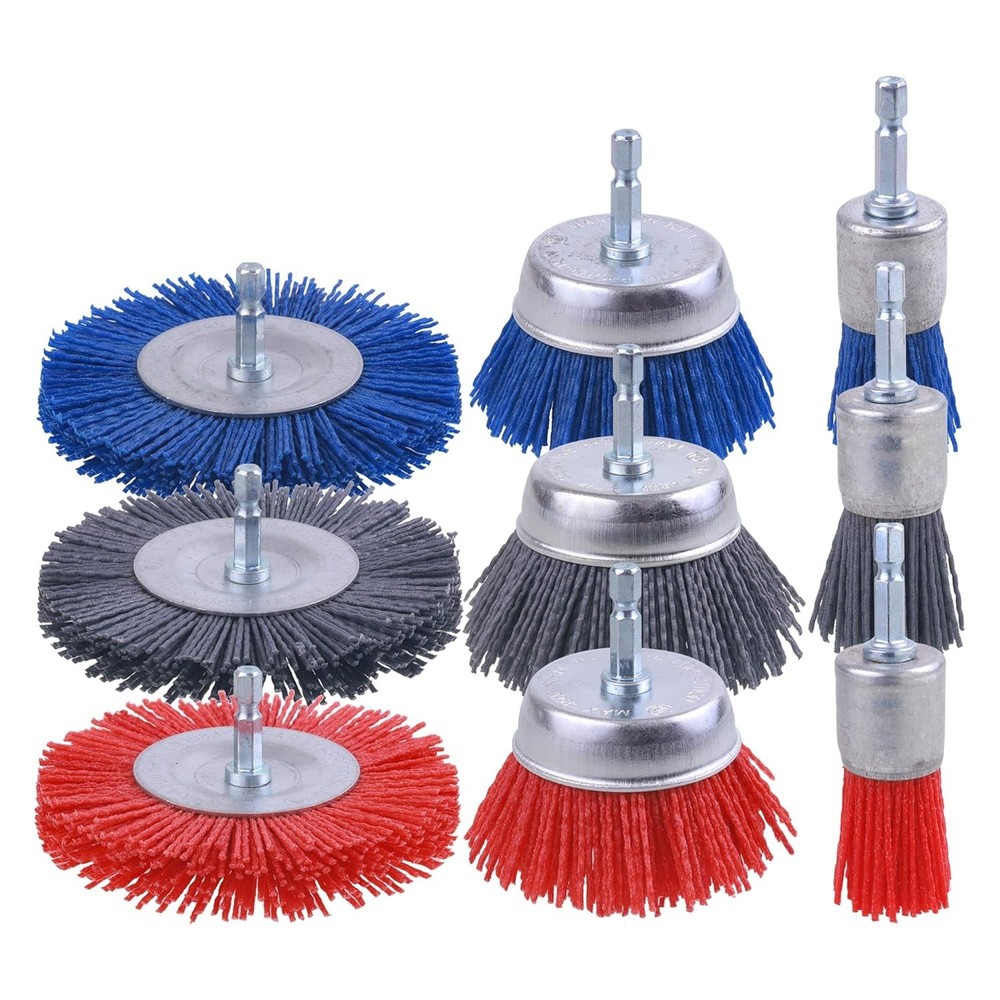 Nylon Wire Brush Set 9 Pack Abrasive Wheel Cup Brush Rust Removal Paint Clean