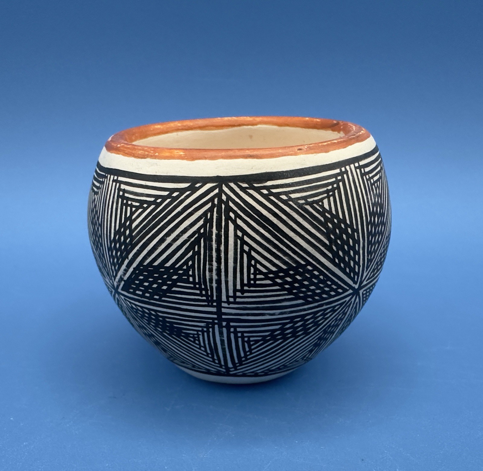 2 1/8" x 2 1/2" Acoma Pueblo Geometric Polychrome Pottery Jar - Santana Phillips