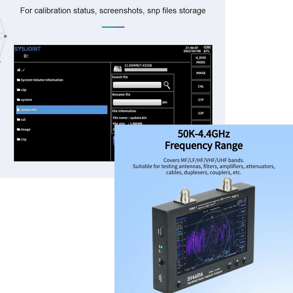 SV4401A 7 inch Touch 50KHz-4.4GHz VNA Vector Network Analyzer Lcd 100dB Dynamic