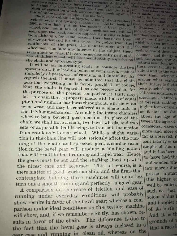 1897 The Chainless Bicycle Advertising Article