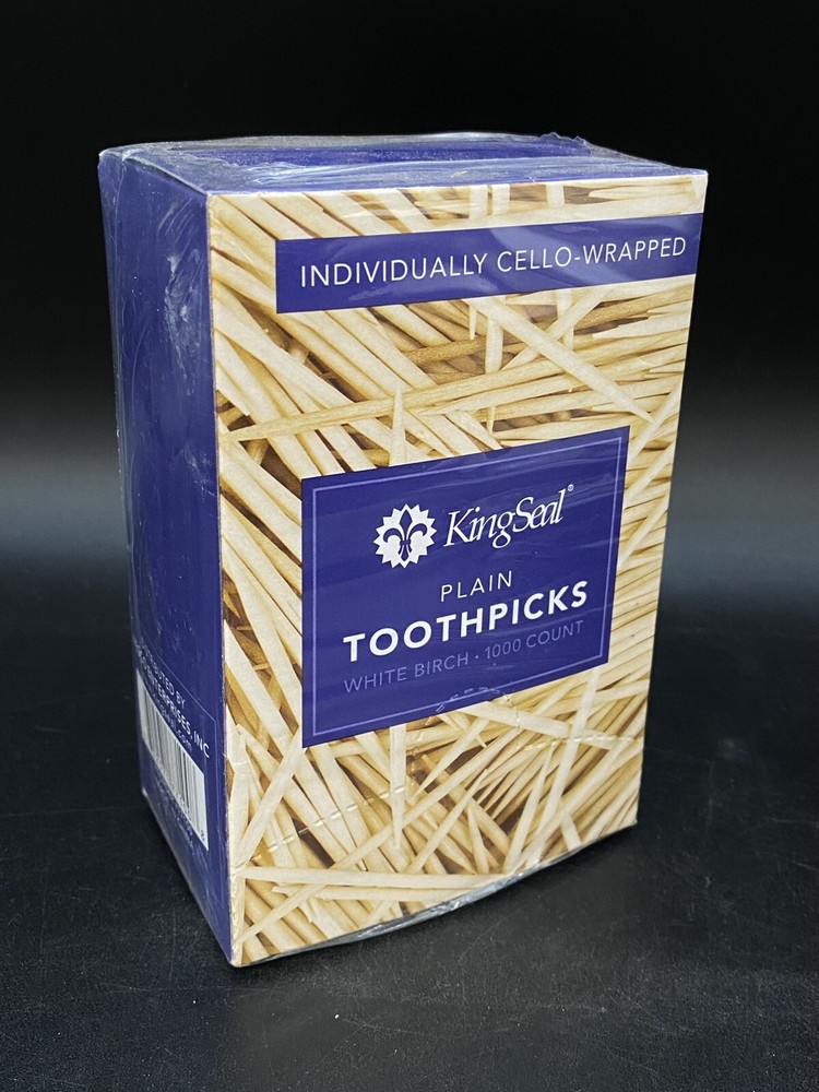 Kingseal 1000 Count Individually Cello Wrapped Plain Birch Toothpicks