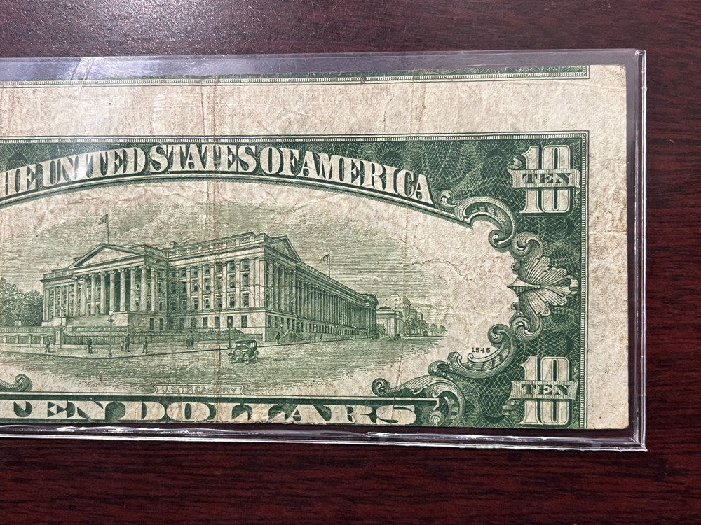 1950 $10 Ten Dollar Note Off Center Miscut Error Rear
