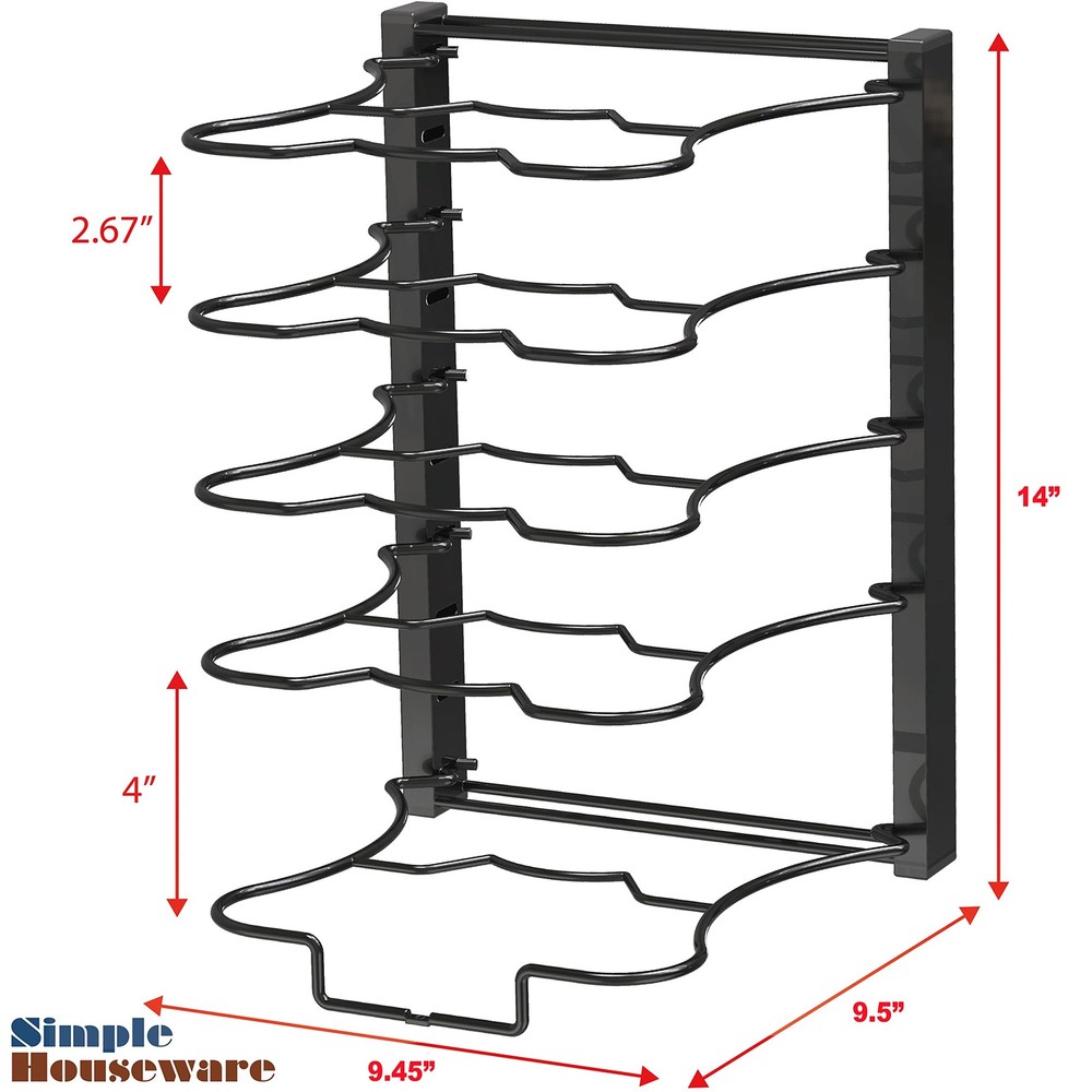 SIMPLE HOUSEWARE 5 Compartments Height Adjustable Pan Organizer, Black