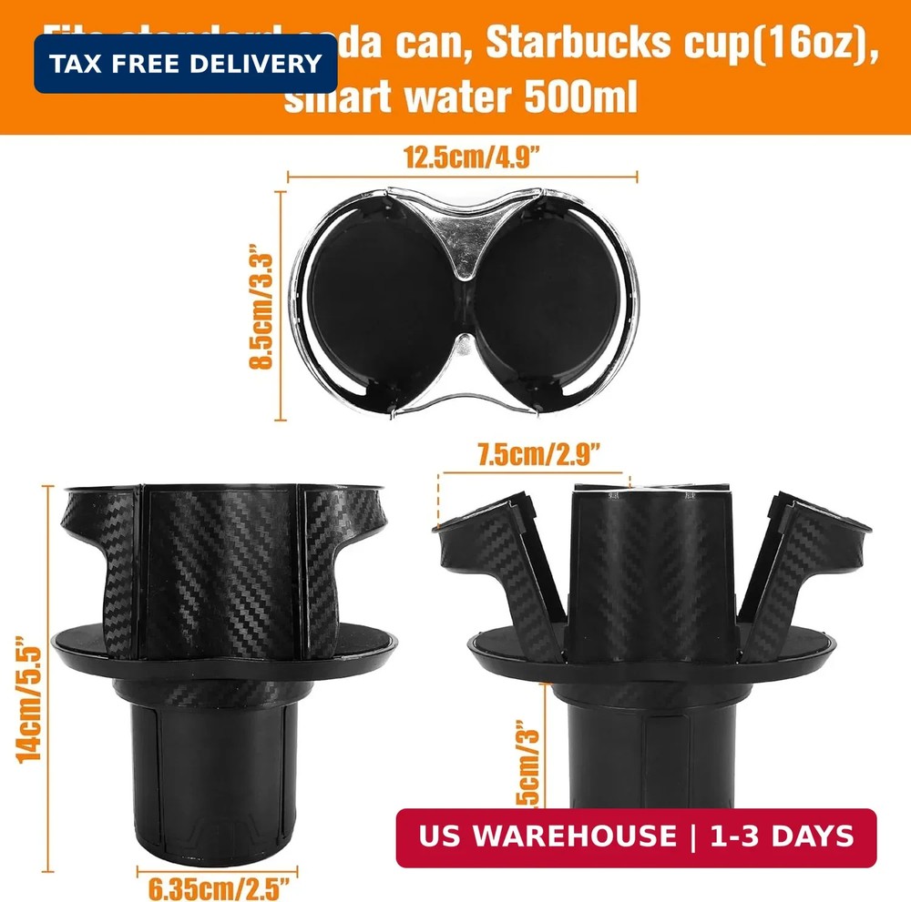 Double Cup Holder for Car, 2 in 1 Extra Cup Insert with Expandable Base, Multifu