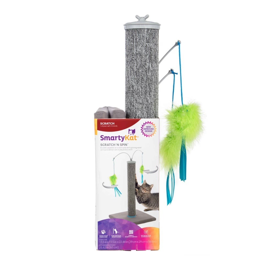 Interactive Cat Toy with Spinning Wand and Scratching Post Multicolored