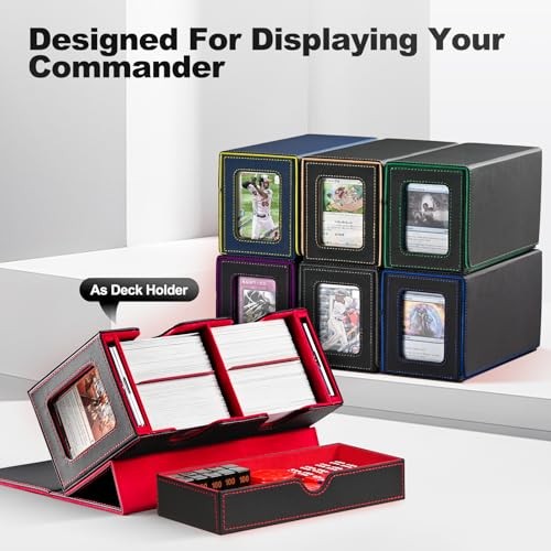Card Deck Box for MTG, Double Storage Box with 2 Commander Display & Black&Gray
