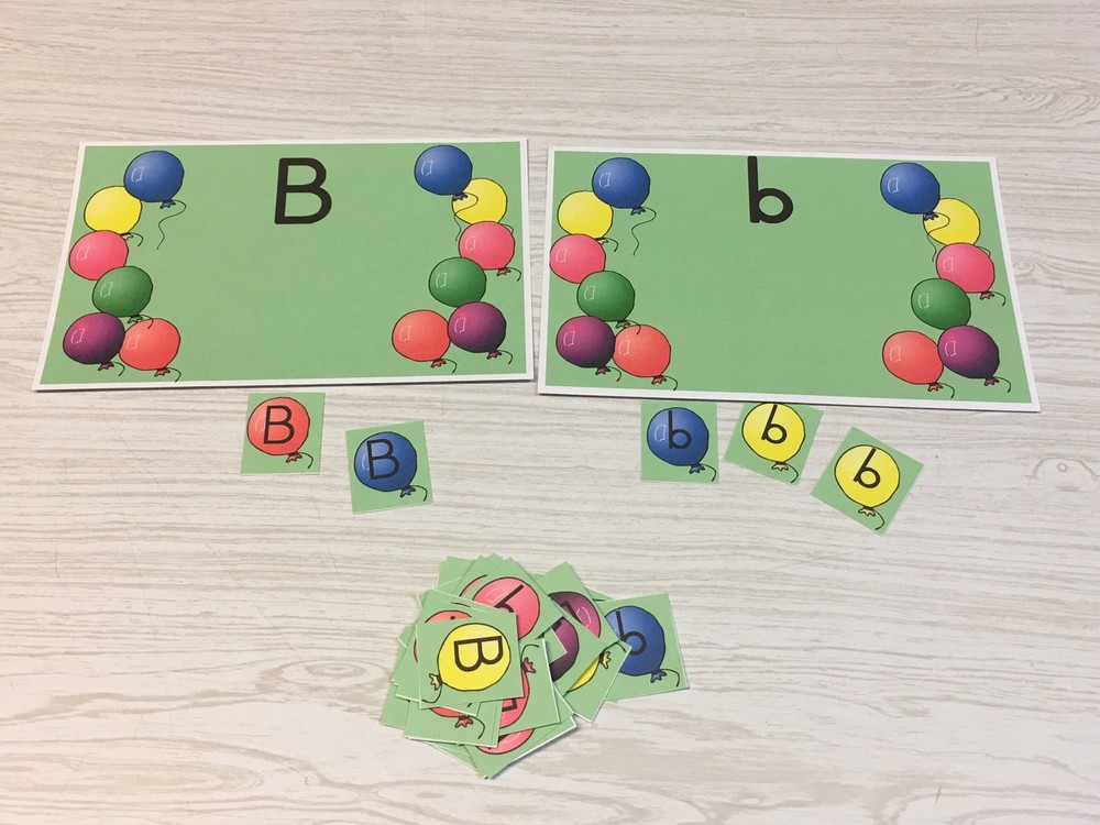 Balloon B Sort - Uppercase Lowercase -Laminated Activity Set - Teaching Supplies
