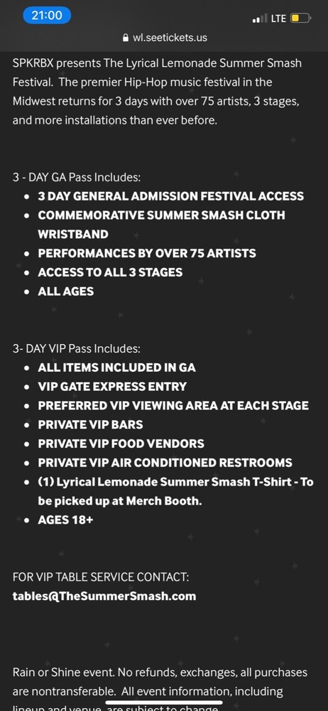 Summer Smash 2021 VIP Tickets