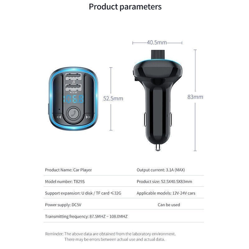 Car Wireless Bluetooth FM Transmitter Radio Adapter Kit MP3 Player 2 USB Charger