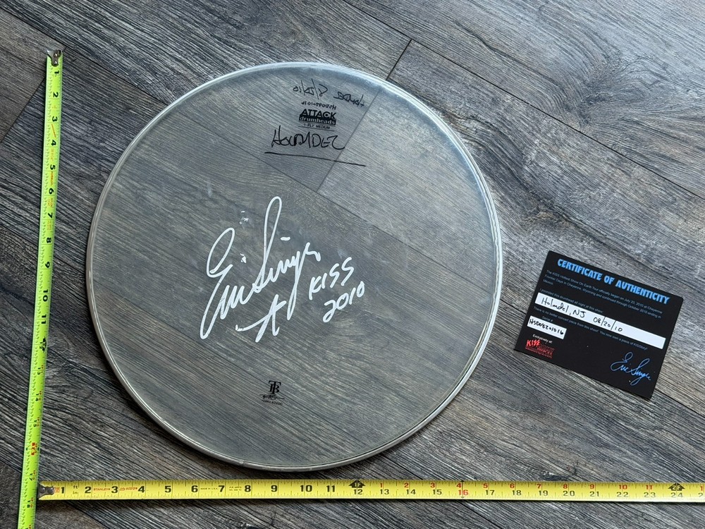 KISS Drumhead ERIC SINGER Concert Used Signed Autograph CoA 16" NJ 2010 Tour