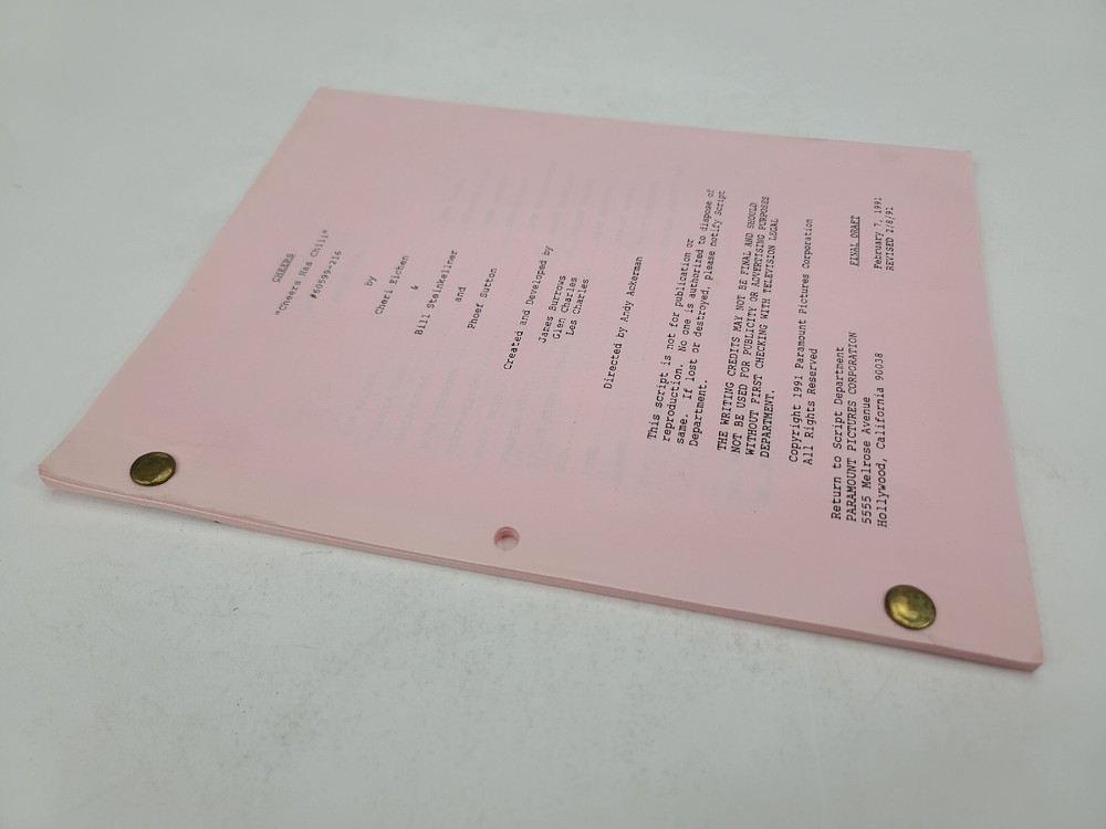 CHEERS / Cheri Eichen 1991 TV Script, Robert Machray "Cheers Has Chili"