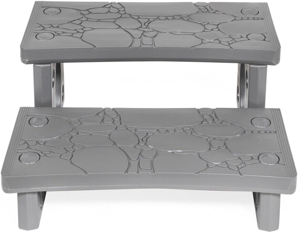 2-Step Spa Hot Tub Deck Steps Entry Exit Gray Designed for Straight or Curved