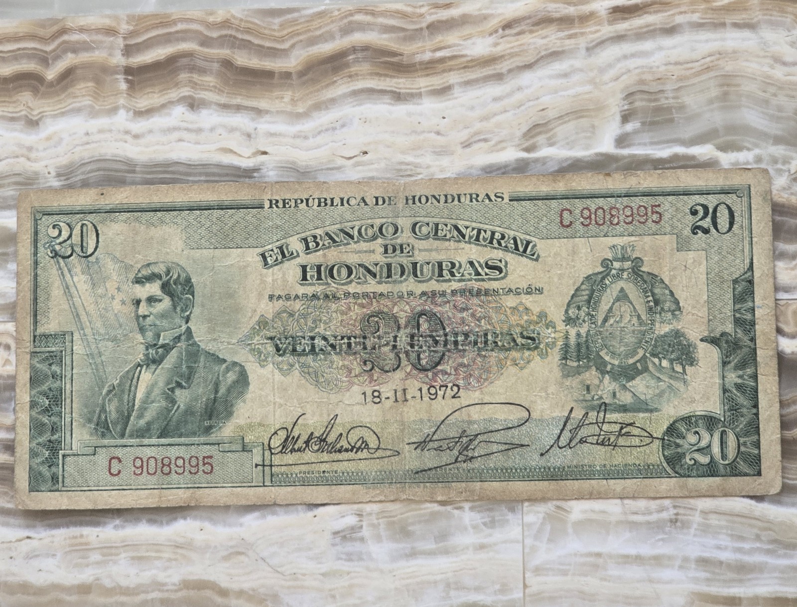 Banco Central de Honduras 20 Lempiras Banknote 1972 Circulated Honduras