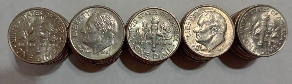 2008 P Roosevelt Dime Roll Circulated Condition But Nice