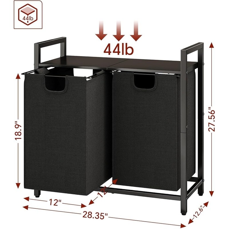 Laundry Basket Organizer 2 Removable Bags Pull-Out Design Laundry Hamper Shelf