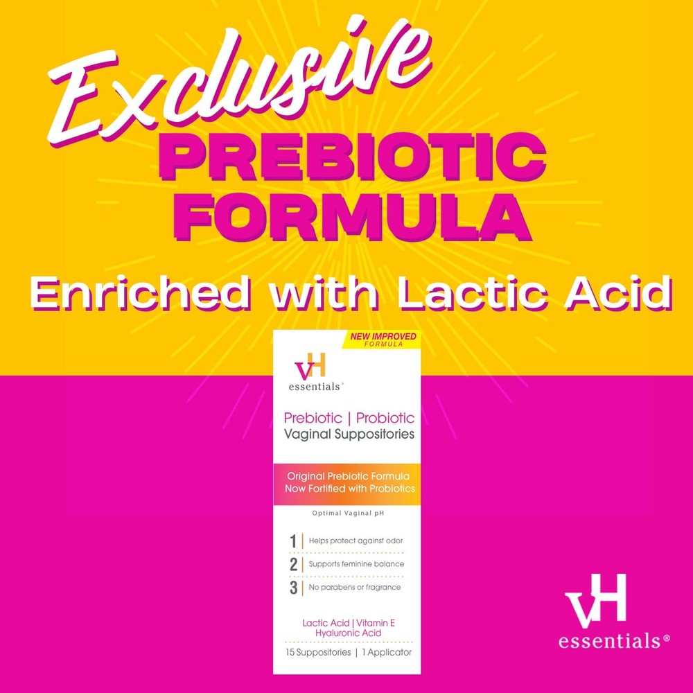 Vh Essentials Prebiotic Ph Balanced Vaginal Suppositories 15 Count Pack