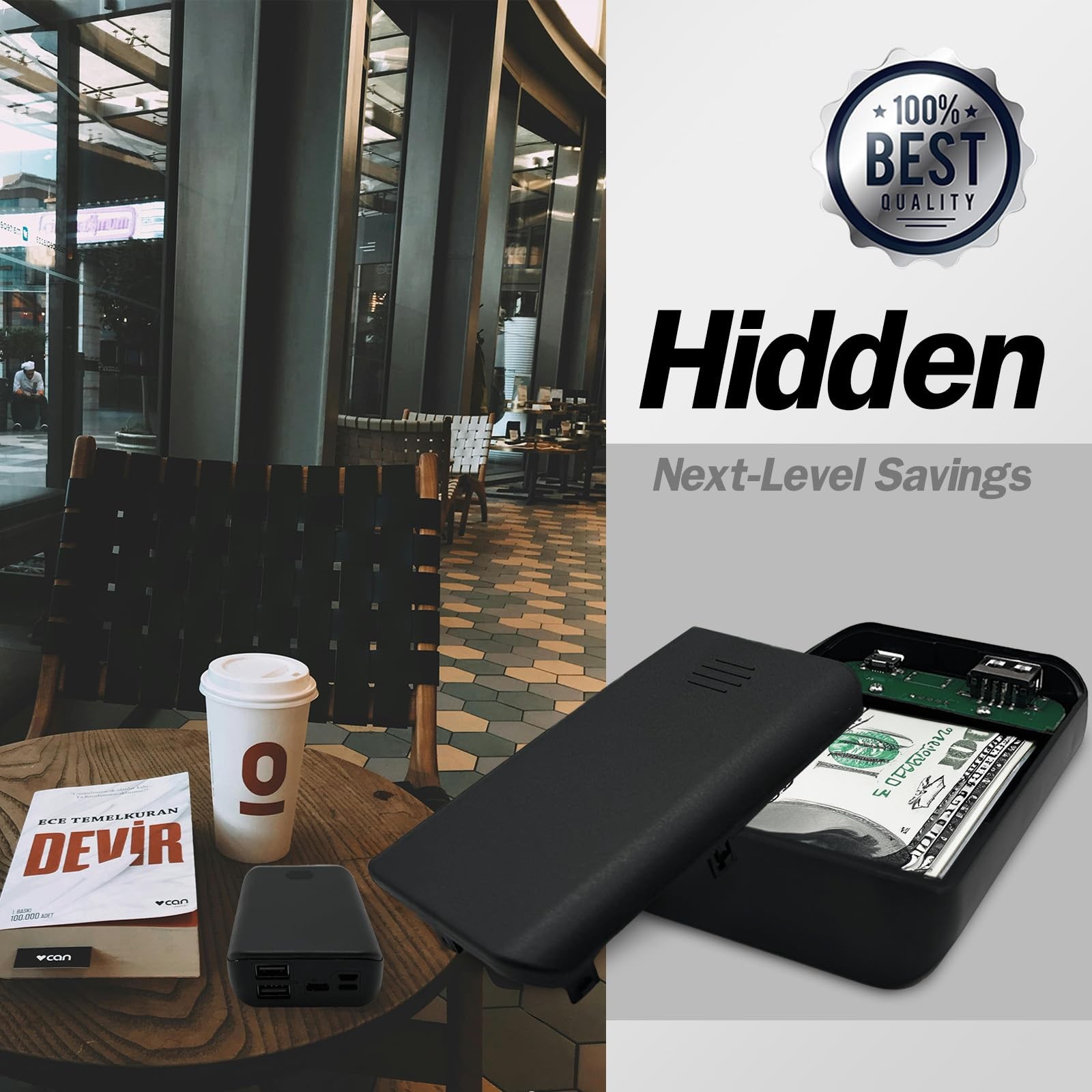 Diversion Safe Power Bank-Hidden Storage Compartment for Valuables, Secret ,
