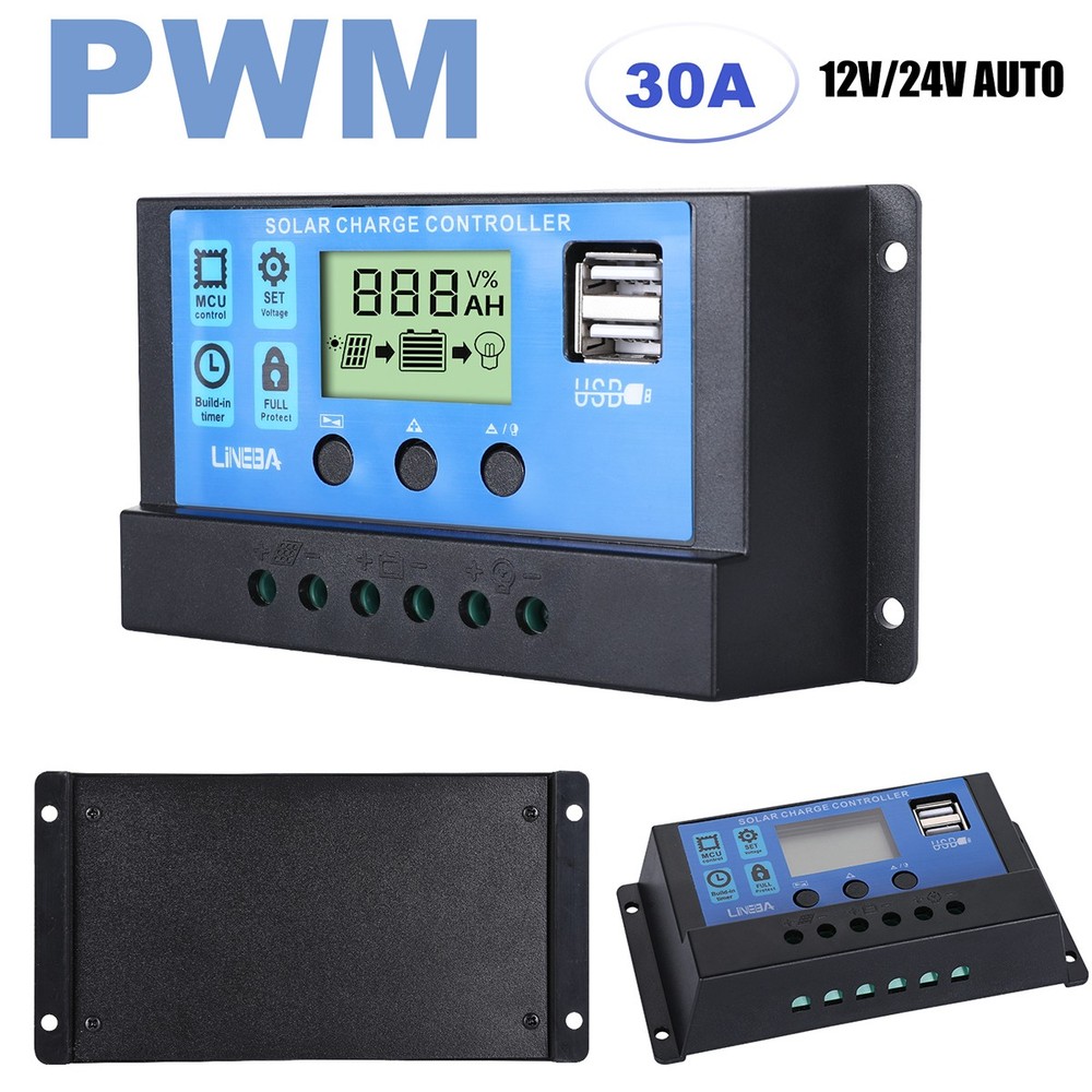 30A PWM Solar Panel Regulator Charge Controller 12V/24V Auto Focus Tracking