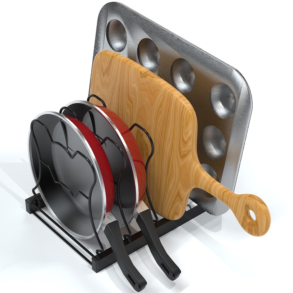 SIMPLE HOUSEWARE 5 Compartments Height Adjustable Pan Organizer, Black