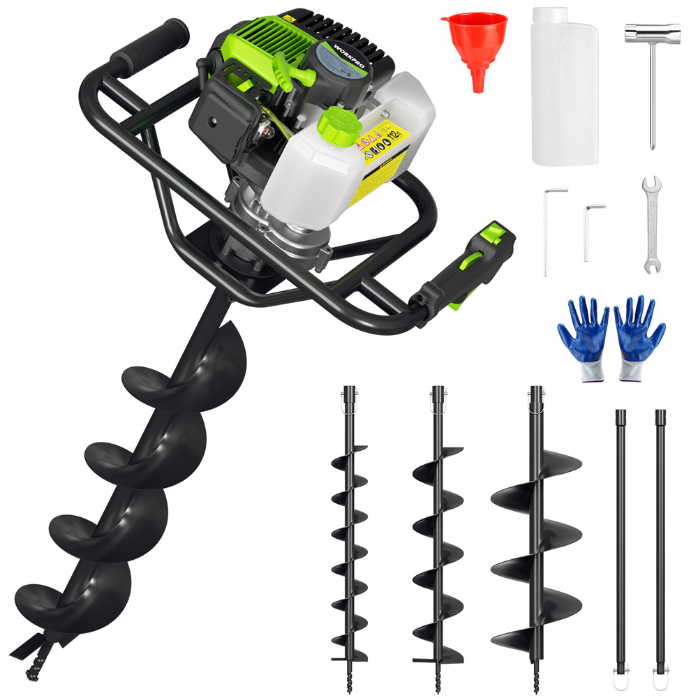 WORKPRO 62CC Gas Powered Post Hole Digger Earth Auger 2Stroke 4" 6" 8" Drill Bit