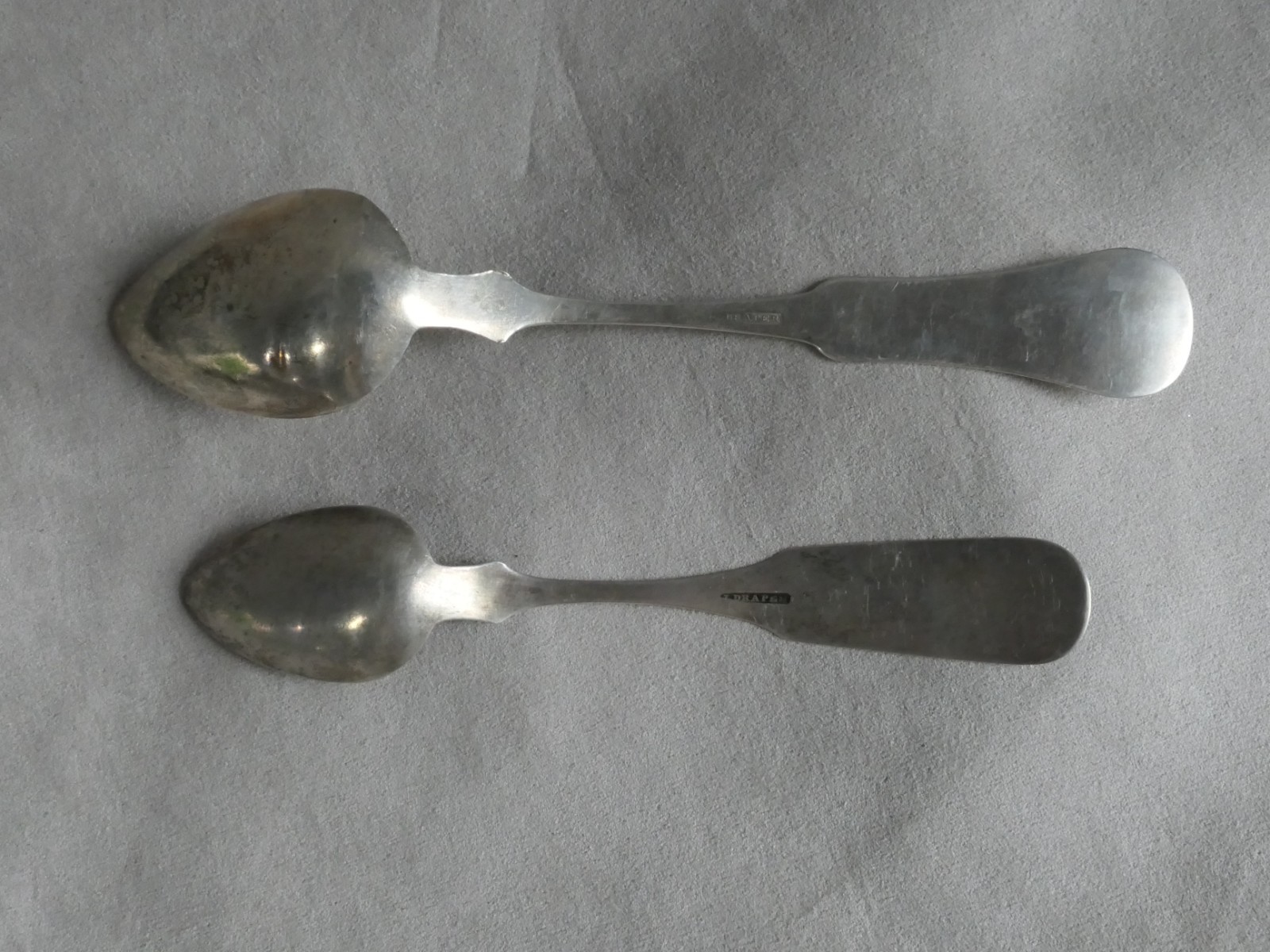 Two American Coin Silver Spoons J DRAPER Cincinnati OH : 61.3g