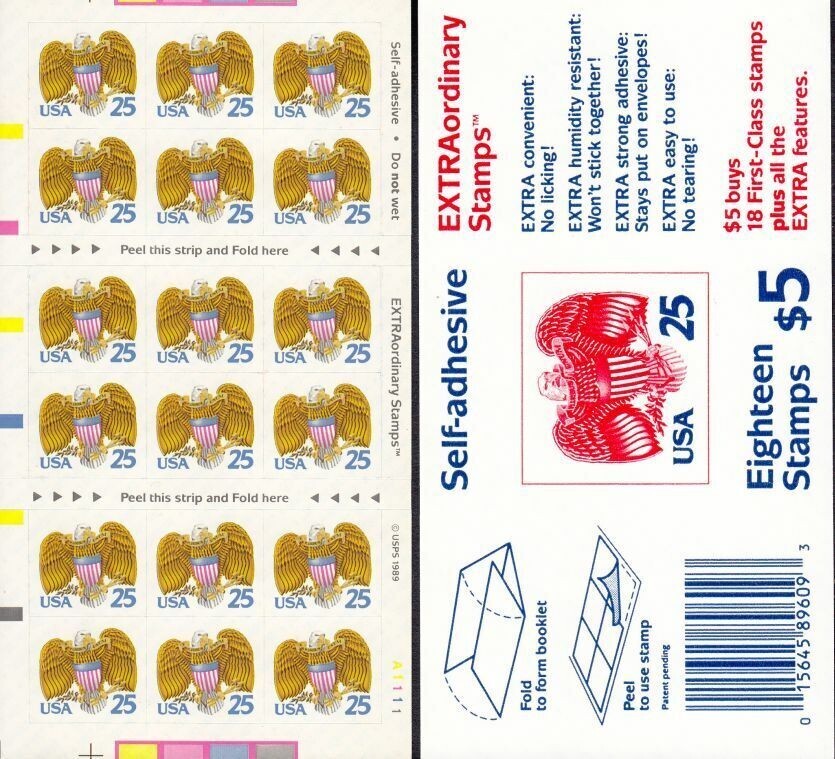 2431a booklet pane 18 Patriotic Eagle & Shield imperf stamp .25 cent USPS 1989