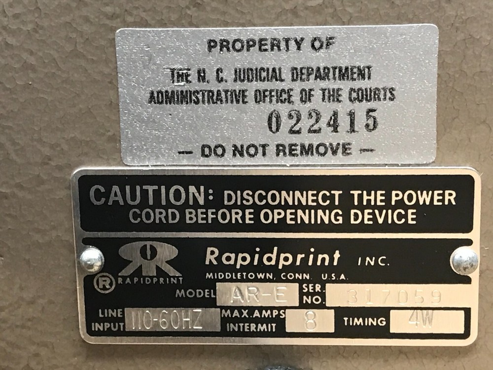 Rapidprint Model AR-E Electric Date Time Clock Stamp Machine W/ Key