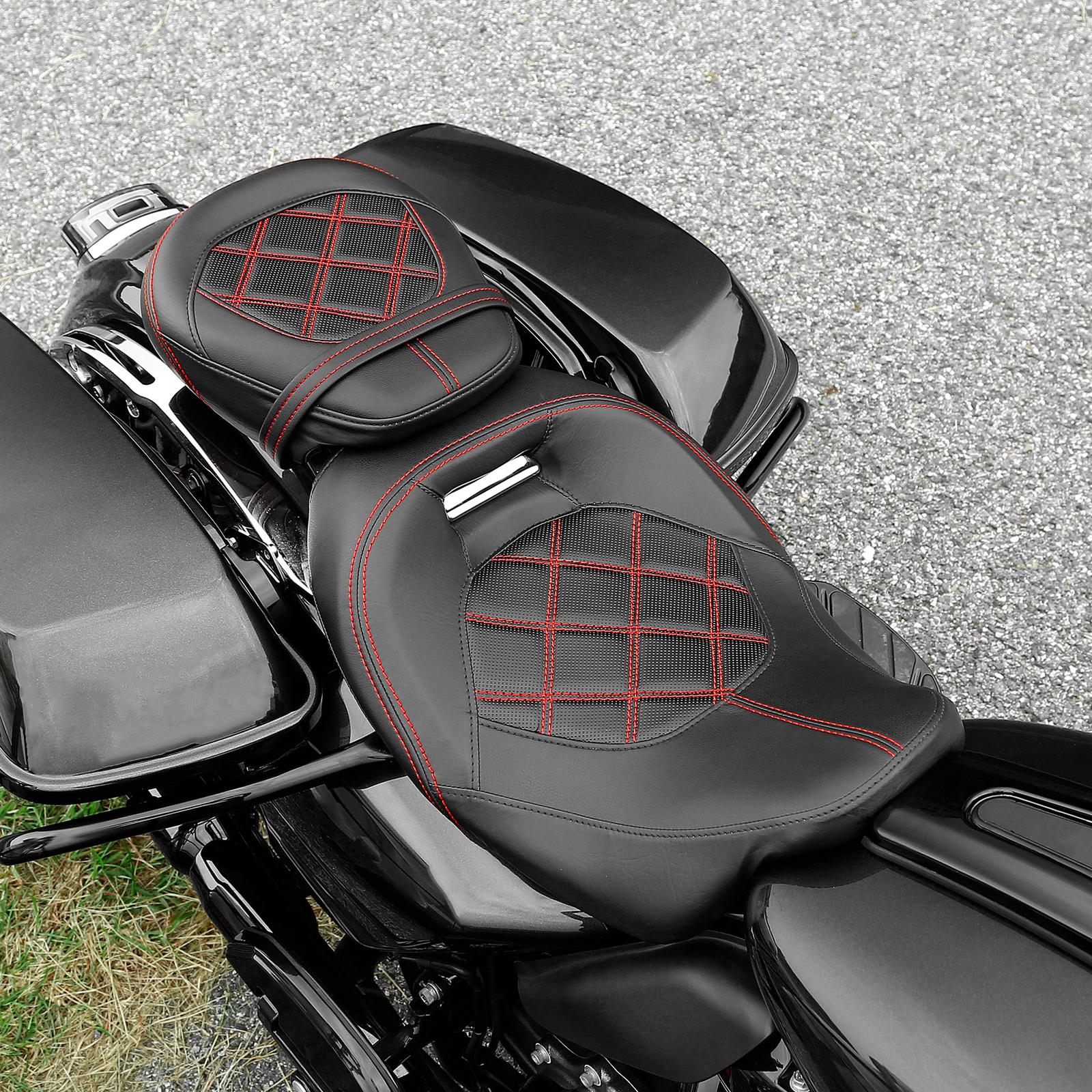 Two-Up Driver Passenger Seat Low-Profile Fit For Harley Touring Road Glide 09-23