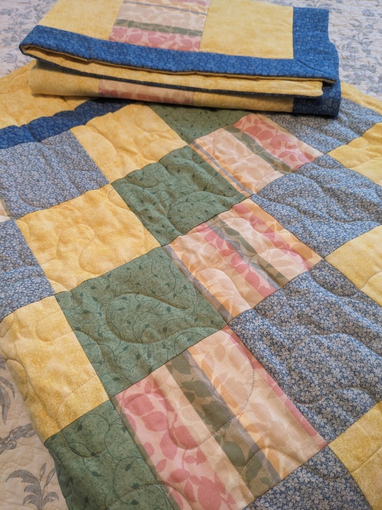 Spring Quilt Handmade 104" X 72" Patchwork With Sham Thin Lightweight Stunning