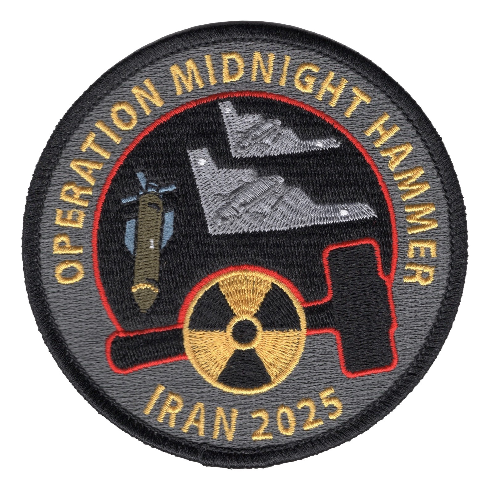 Operation Midnight Hammer Patch – Iron-On Morale Patch | B-2 Bomber, Iran 2025
