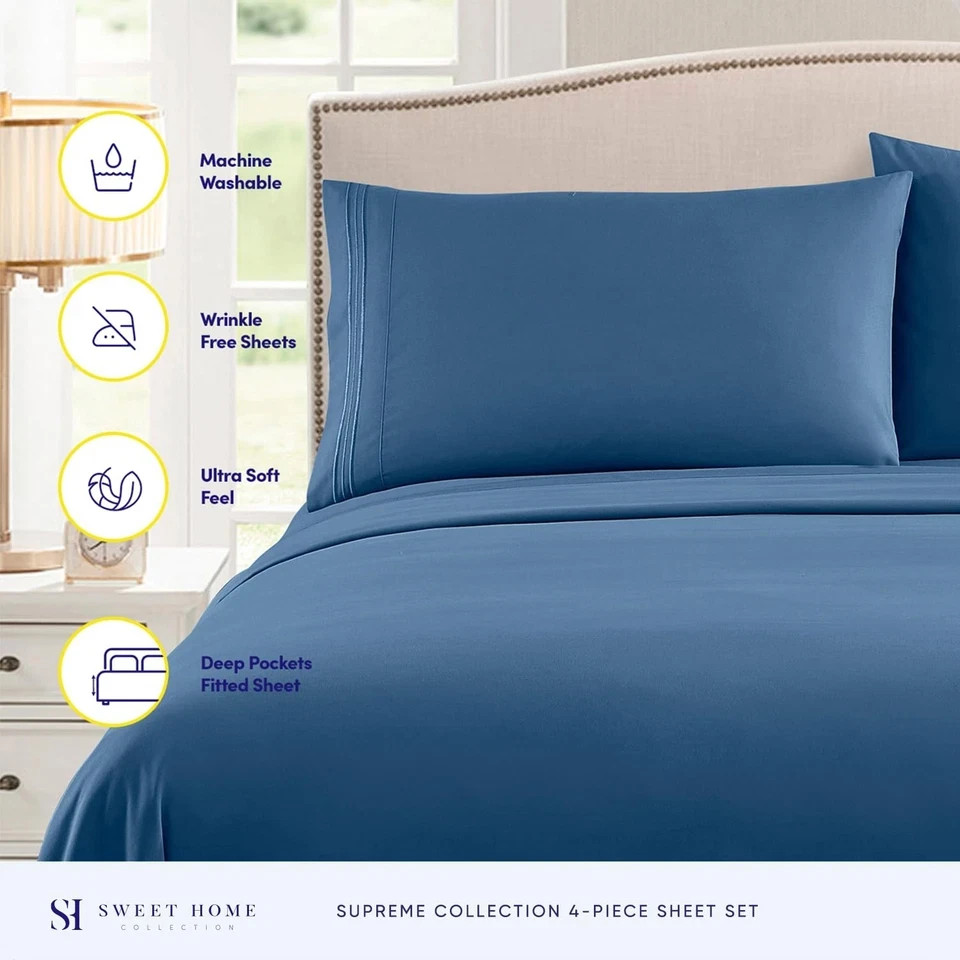 Queen Size Bed Sheets - Breathable Luxury Sheets with Full Elastic & Secure C...