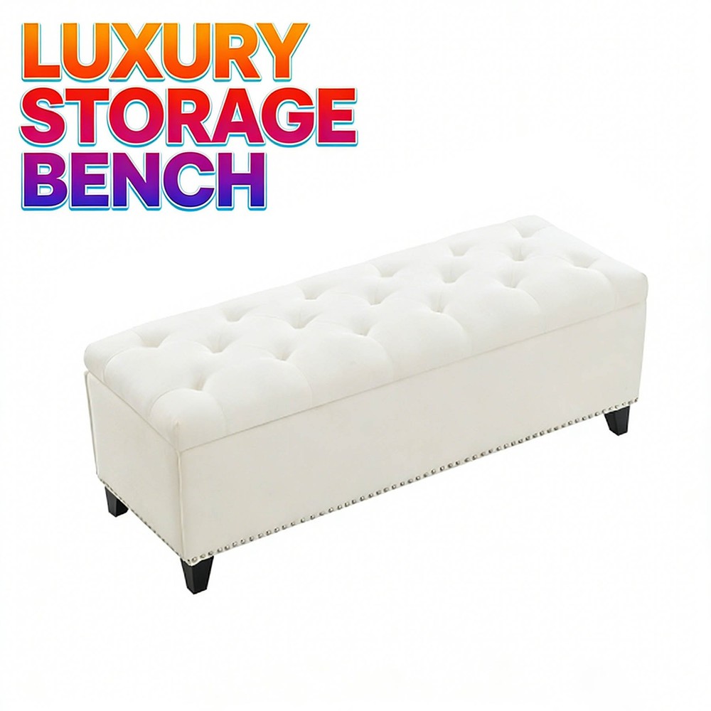 Storage Stool with Safety-Closing Hinges Features Touch Teddy Fabric