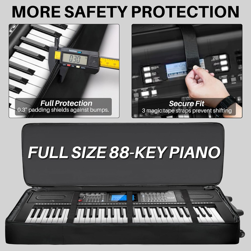 88-Key Keyboard Case with Wheels & Adjustable Shoulder Straps– Padded Rolling Gi