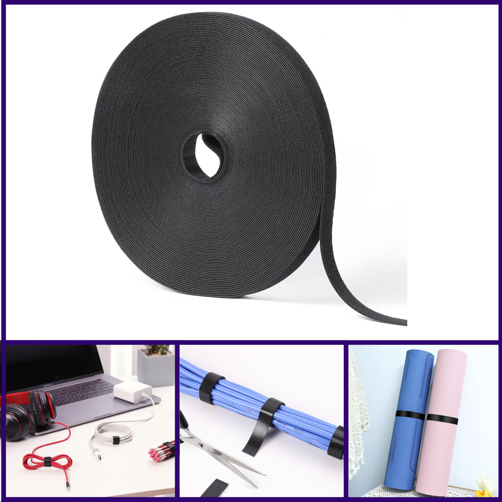 1/2in x 100ft Hook and Loop Roll Double-Sided Strips, Self-Gripping Straps