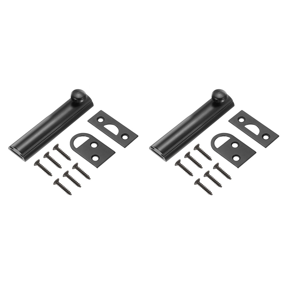 2Pcs 4" Solid Brass Surface Bolt, Polished Slide Latch Door Lock, Matt Black