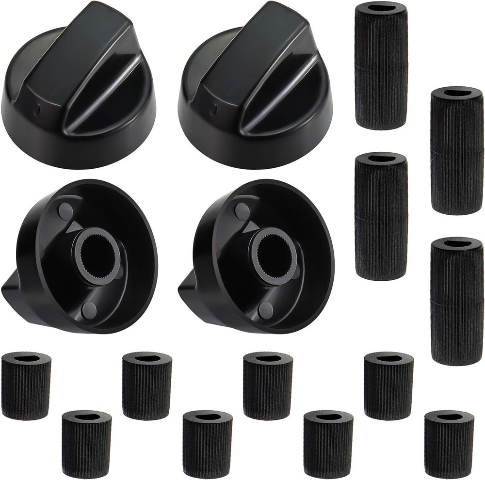 4 Pack Universal Control Knobs with 12 Adapters for Oven Stove Range, Black