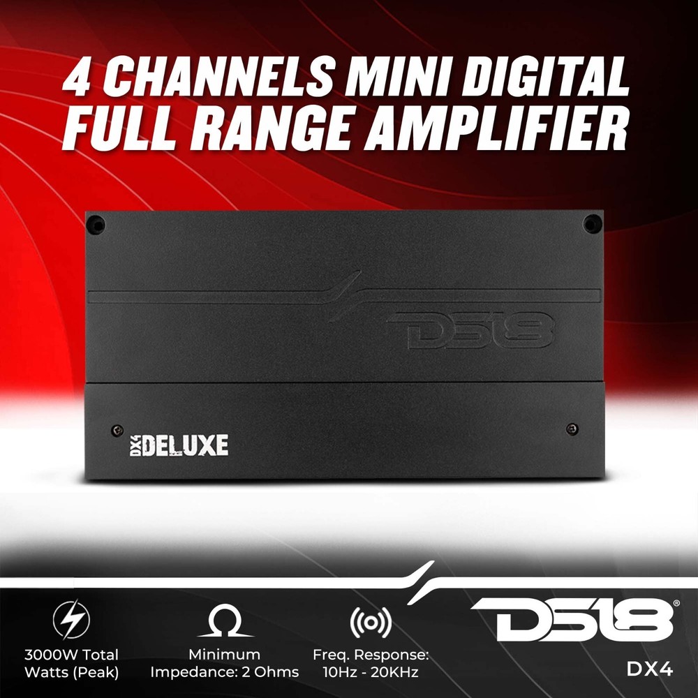 DS18 DX4 Deluxe Compact Full-Range 4-Channel Car Amplifier Class D 3000 Watts
