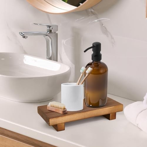 Wood Riser Soap Stand, Wooden Tray for Bathroom Counter, Kitchen Sink Brown