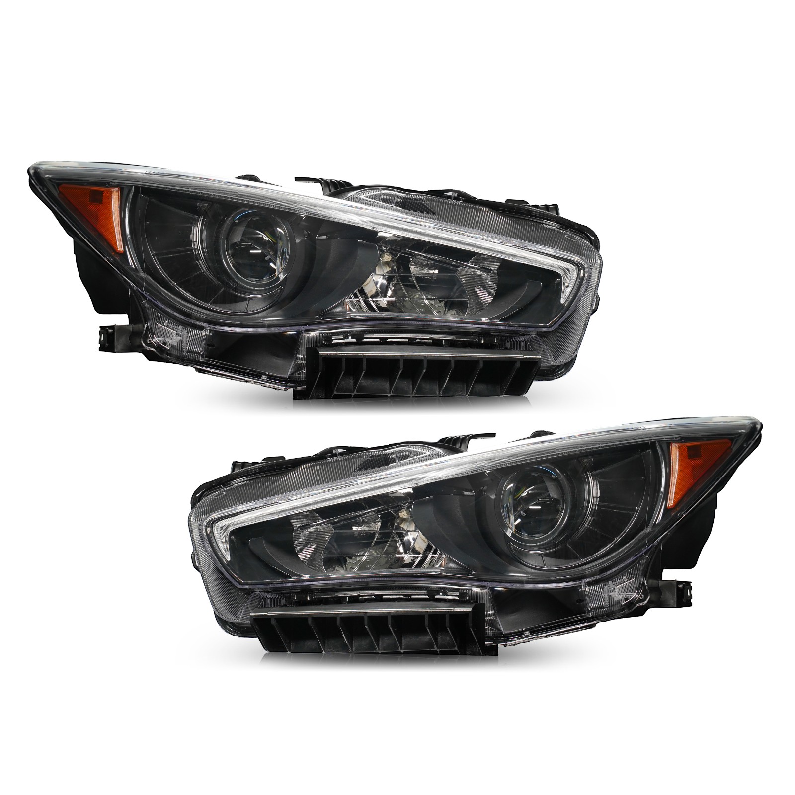 JDM Upgrade LED Headlights For 2014-2022 Infiniti Q50 Black w/o AFS Left+Right